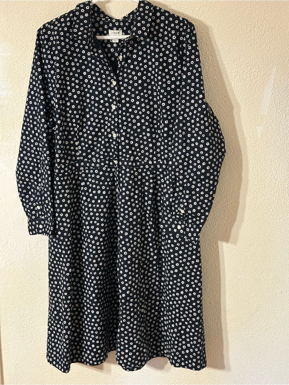 J. Crew Factory Shirt Dress Navy Floral Cotton Long Sleeve Button Down Size 20